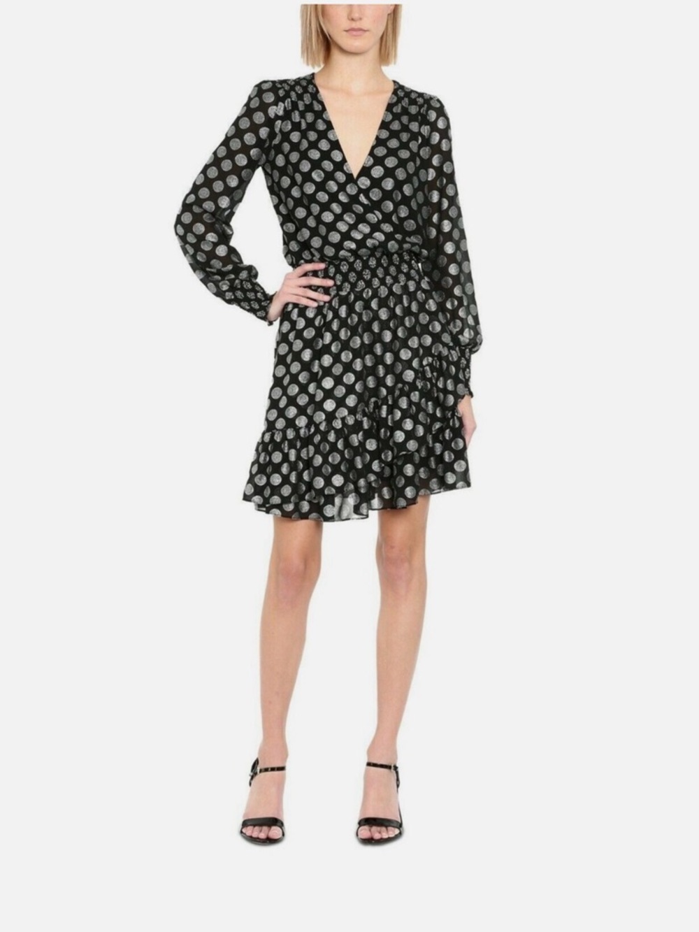 Michael Kors Metallic Dot Georgette Ruffled Wrap Dress
